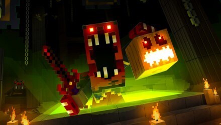 A Dungeons player in spooky armor