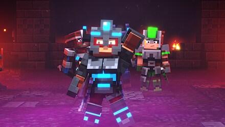 Three heroes from Minecraft Dungeons.
