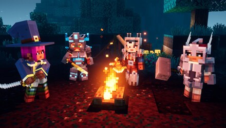 Adventurers around a camp fire