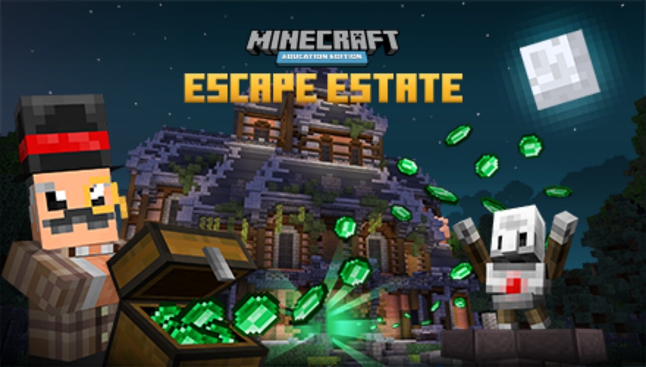 This image shows Dr. Breakowski holding a chest of emeralds in front of his mysterious mansion