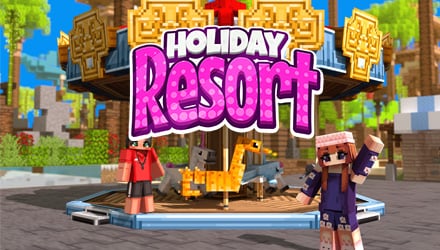 A picture of the marina at Holiday Resort by CrackedCubes! Two avatars bob in the water on their jet skis, a blue speedboat and a matching plane sit in the foreground, and there's a bustling marina behind!