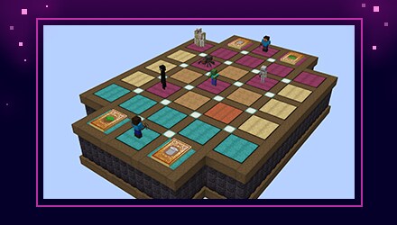 A screenshot of Relics From the Deck below showing mobs and players standing on a tabletop-like board.