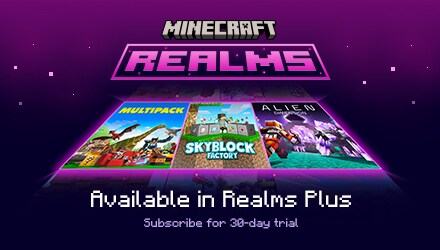 This image showcases some of the awesome content coming to Realms Plus this January 2023, including Multipack, Skyblock Factory, Alien Dimension, and more!