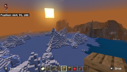 A picture of a blocky setting sun