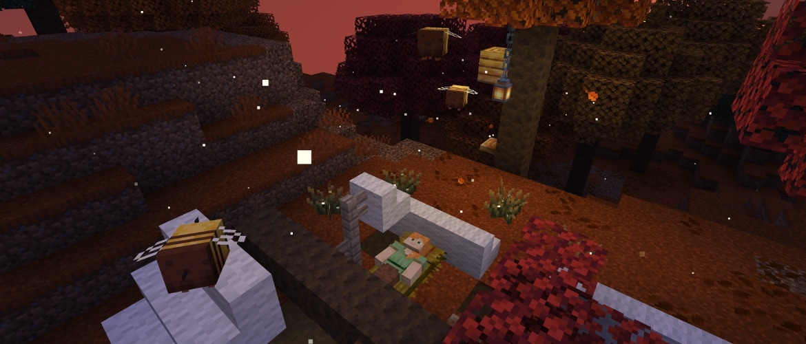 Alex is napping in a dappled forest abandoned camp while fireflies and bees buzz around nearby
