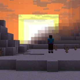 Steve rides a horse into a fading sunset