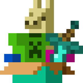 A Minecraft llama and sword poking out of a box