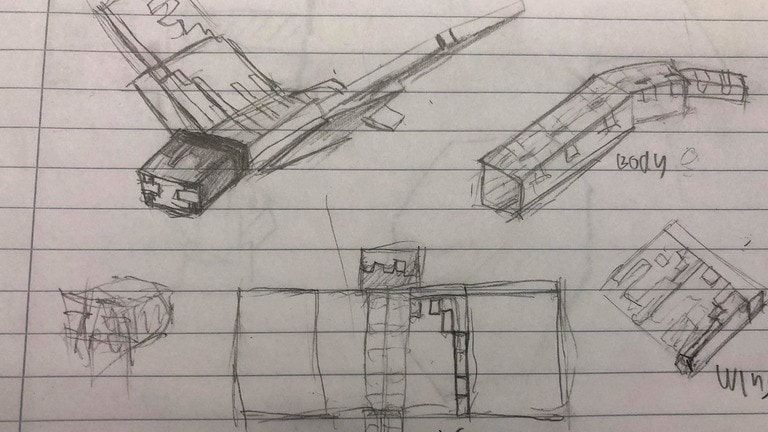 Some sketches on a piece of paper, depicting a phantom.