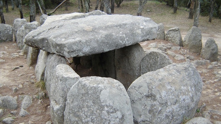 A collection of large, flat stones that together form a structure.