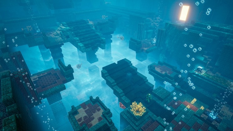 An underwater temple in Minecraft Dungeons