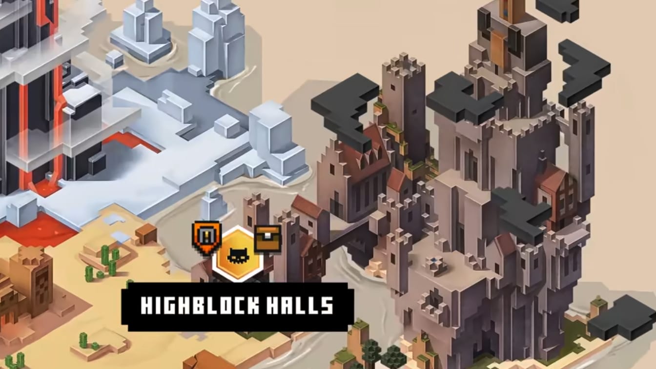 A screenshot from Minecraft Dungeons depicting a map of the level Highblock Halls