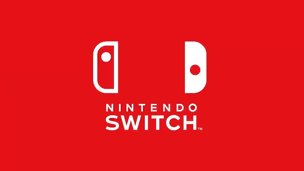 White Nintendo Switch logo centered on a solid red background.