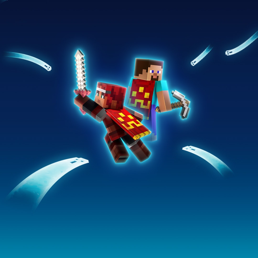 Steve and Alex wear a red and yellow Hero Cape amongst floating spirits.