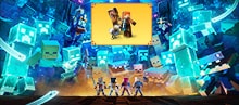 Flying souls and a horde of glowing enemy mobs loom over four heroes. An inset shows the Twisted Chicken pet and Steve and Alex in new adventure gear, including the Twisted Cape.