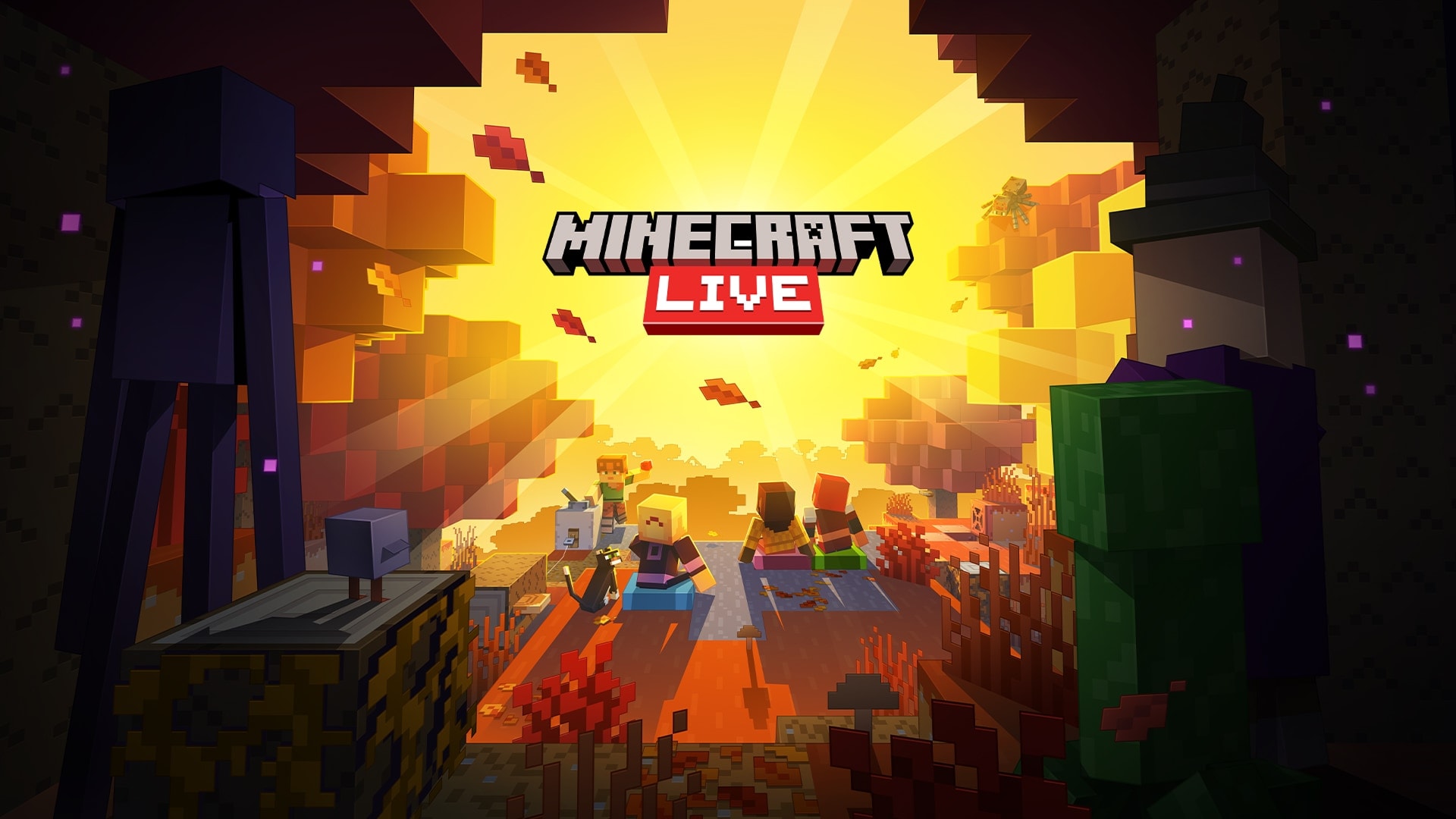 Minecraft Live 2026 key art with characters watching an autumn sunset