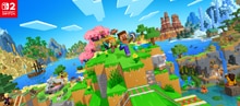 Steve and Alex leave a cave into a forest with various animals and monsters. The Nintendo Switch 2 logo appears in the corner.