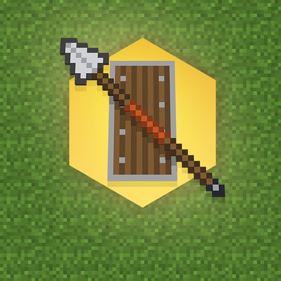 A stylized image of a spear and a shield