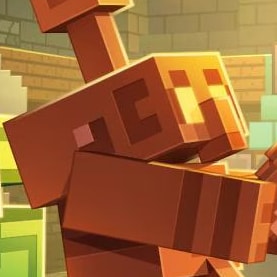 A close-up shot of a copper golem.