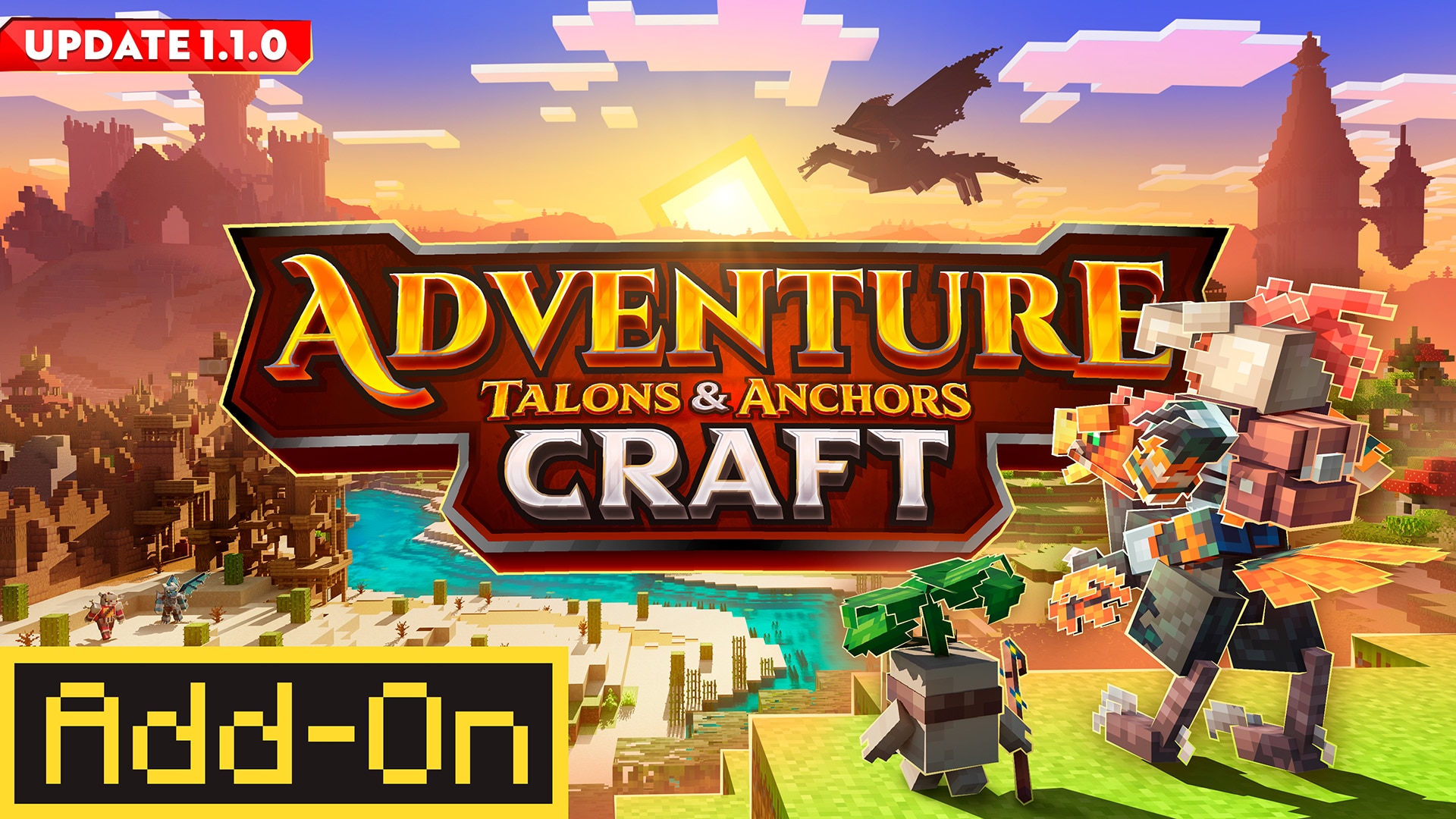 An image featuring the Adventure Craft logo on an image of an epic landscape with grand castles and fantastical creatures