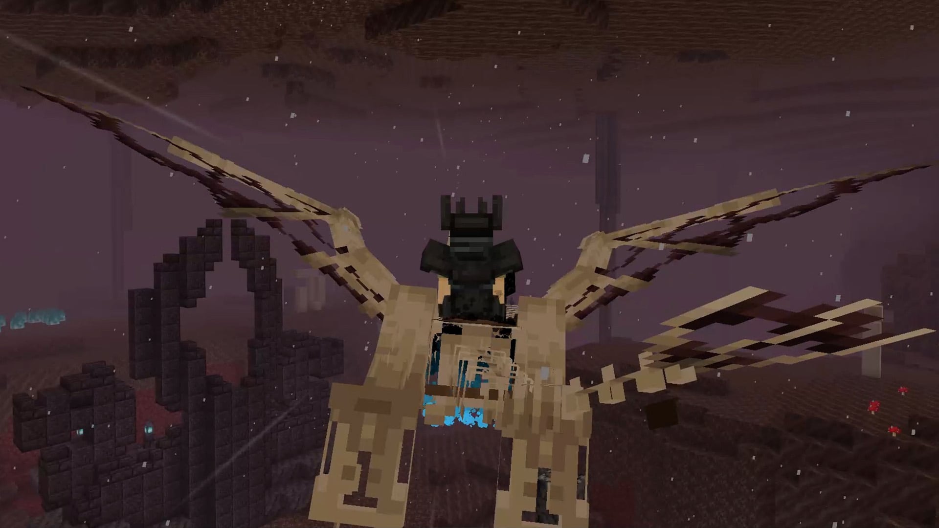 An screenshot of a player riding a dragon