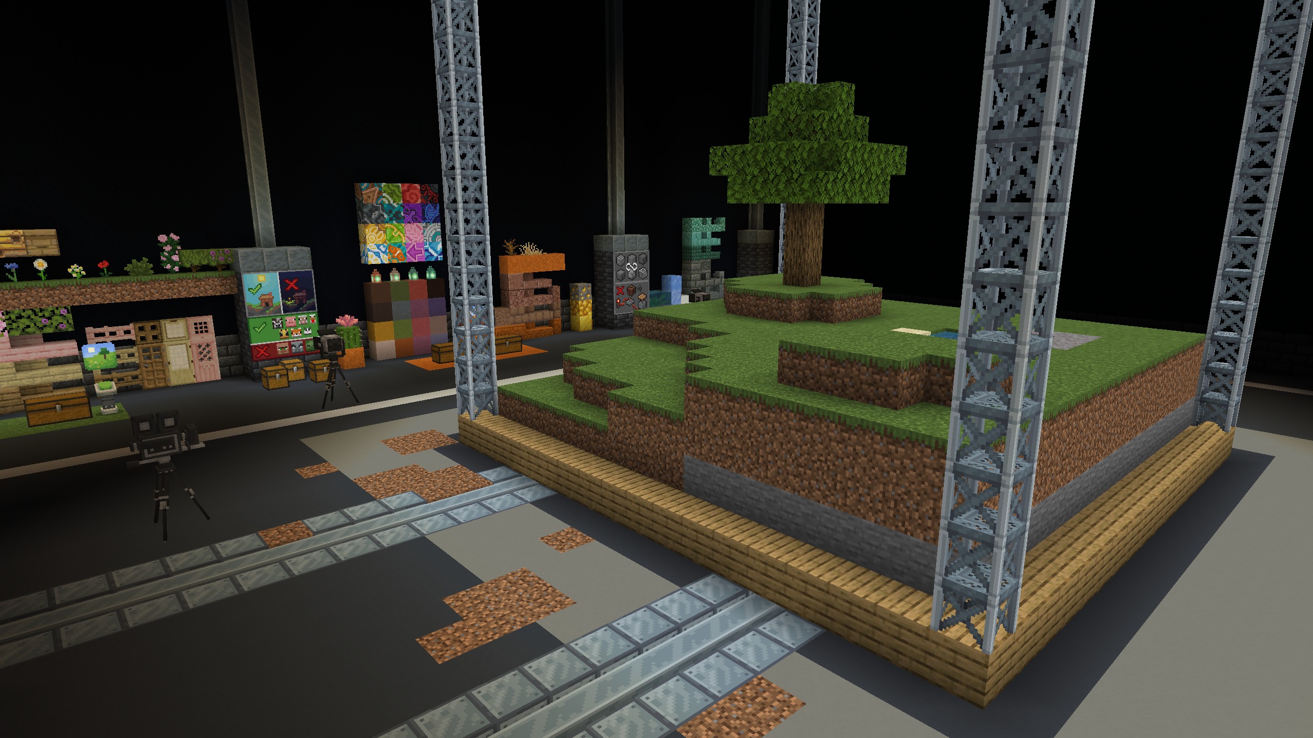 A screenshot of the build area for the challenge, a movie set built in game
