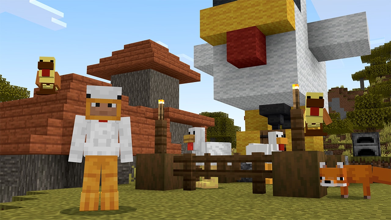 A screenshot from the LEGO Minecraft Chicken Mounts add-on