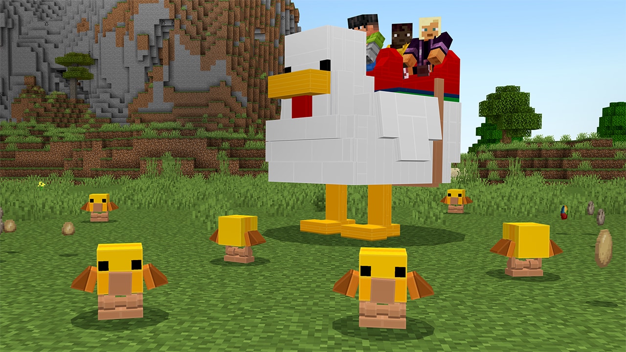 A screenshot from the LEGO Minecraft Chicken Mounts add-on