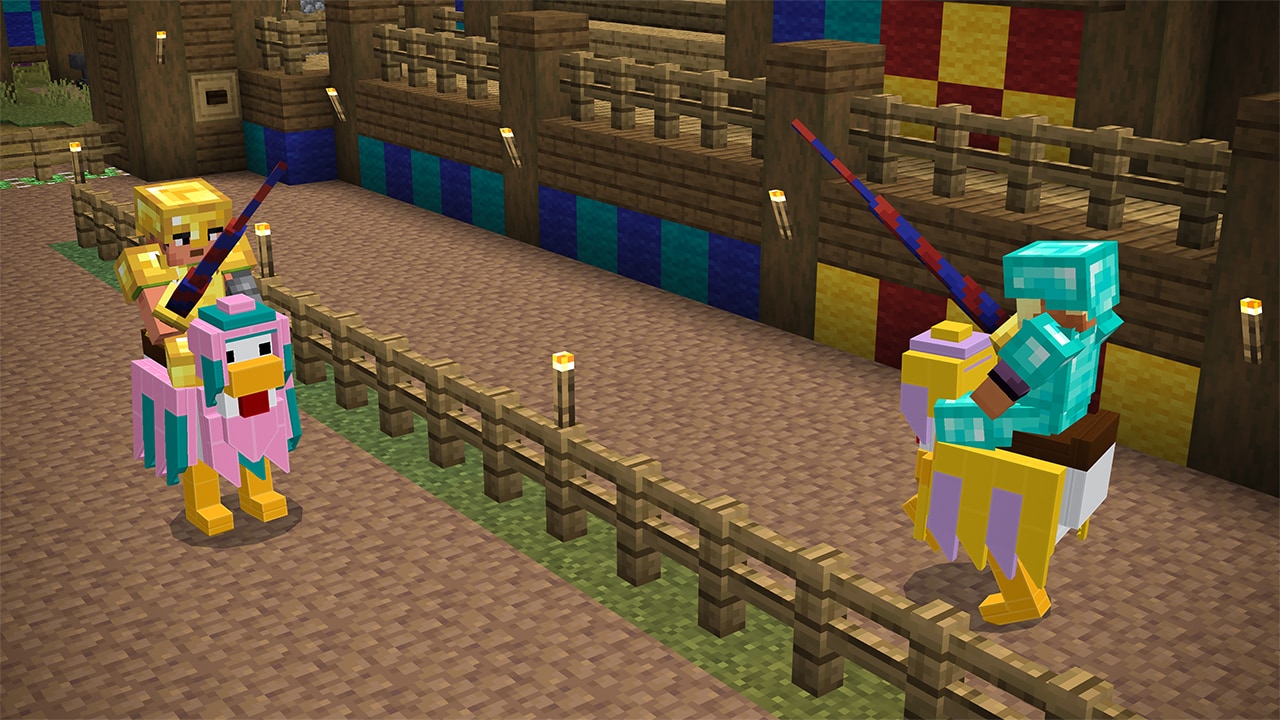 A screenshot from the LEGO Minecraft Chicken Mounts add-on