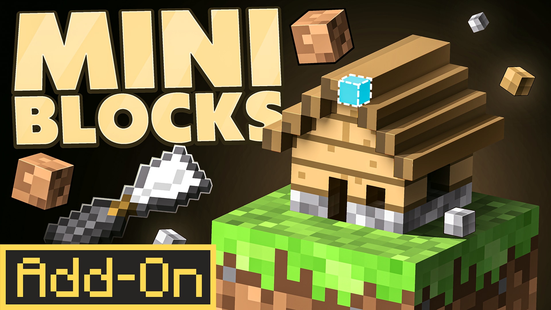 Tiny block builds with house and floating items.