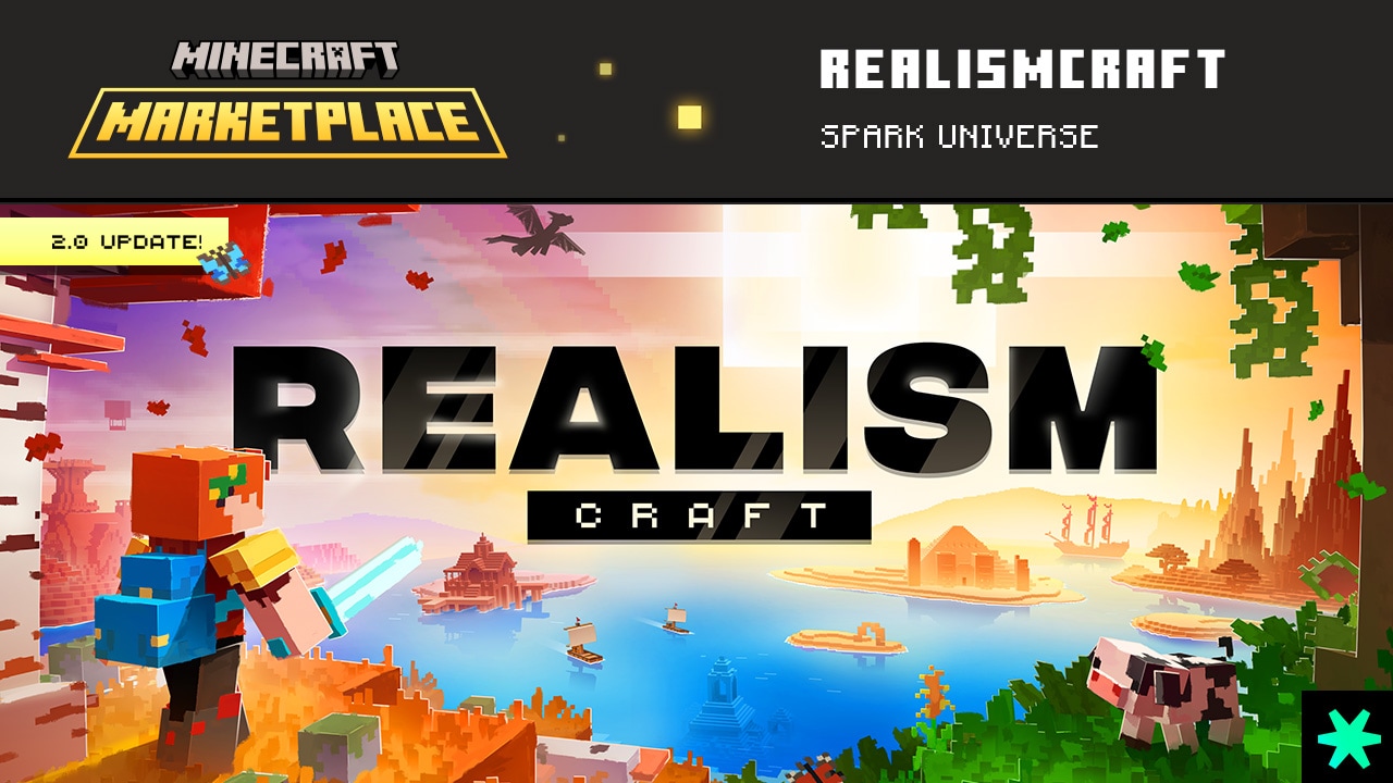 Pic of the pack RealismCraft with the logo and a person in the background looking at a vast landscape