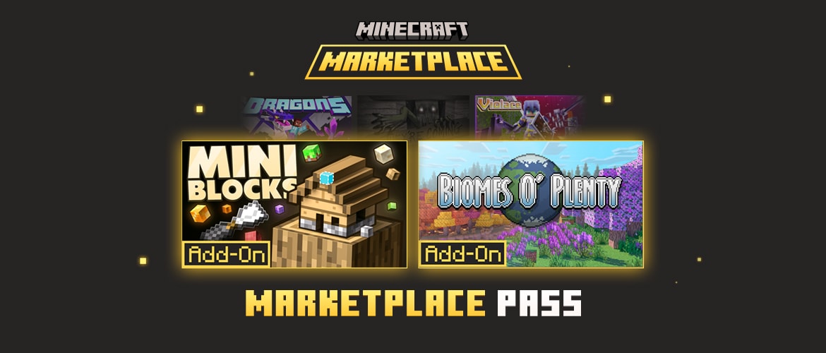 Minecraft Marketplace Pass with add-ons and featured packs.