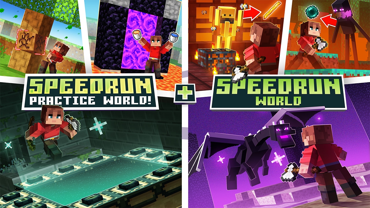 A split image showcasing the two Tubbo worlds, including portals, the Ender Dragon, and more