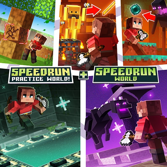 A split image showcasing the two Tubbo worlds, including portals, the Ender Dragon, and more