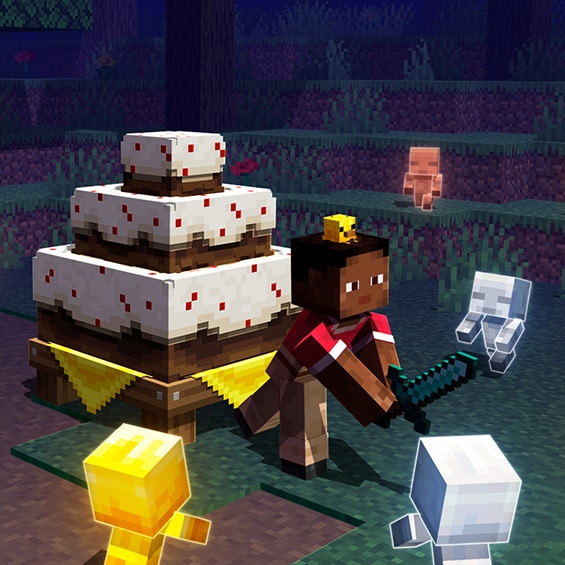 A player defending a cake from baby zombies. 