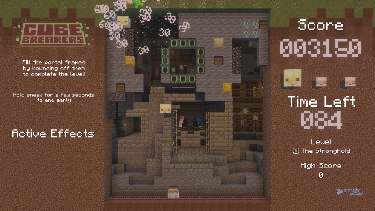 Minecraft minigame screen showing a stronghold-themed puzzle.