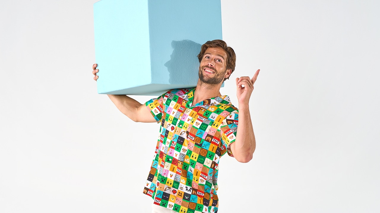 Man with Minecraft shirt