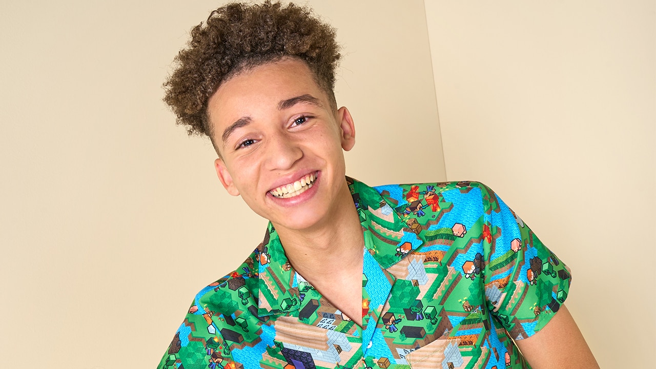 Teen wearing a Minecraft shirt