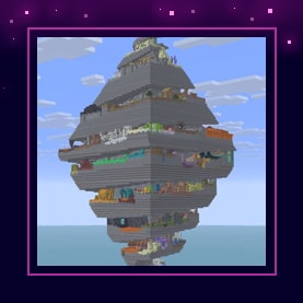 A floating layered mountain packed with colorful themed zones