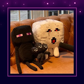 Three Minecraft plushies being interviewed.