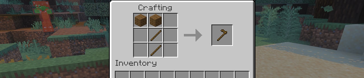 This is a screenshot showing how to craft a hoe for farming in Minecraft