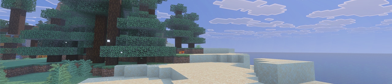 An idyllic image of a beach in the Overworld. What a nice place to spawn into!