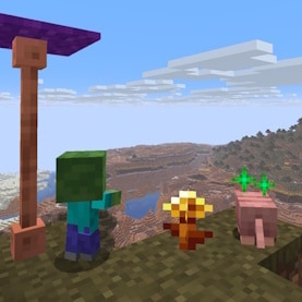 A baby zombie and a baby armadillo with a golden dandelion between them staring out into the distance