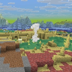 A geyser is erupting next to a Sulfur Cube in a sulfur biome.