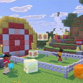 This is a screenshot of players making mayhem with the sulfur cube - which released as part of Minecraft's Chaos Cubed drop