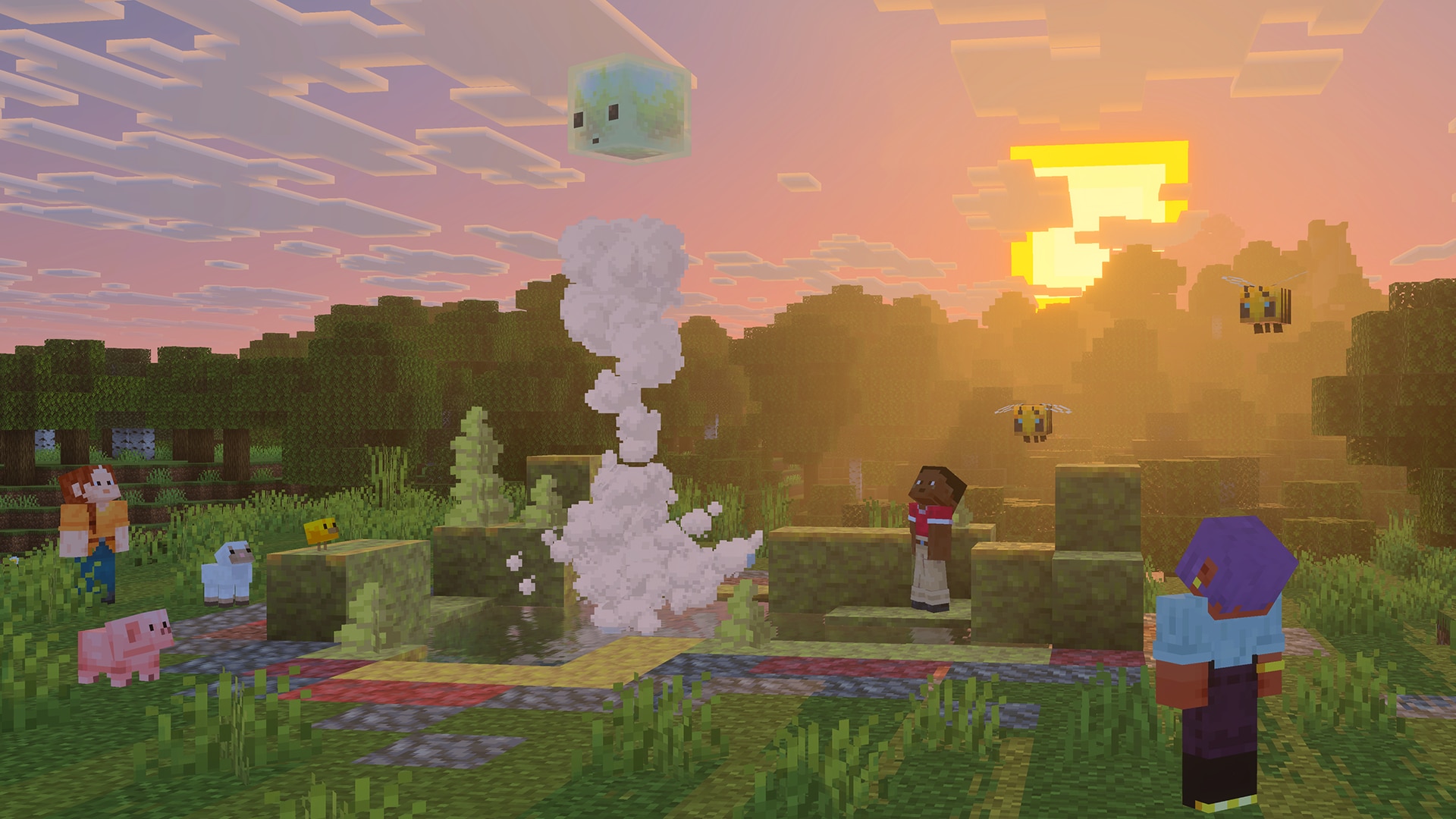 A screenshot showing a geyser shooting a sulfur cube into the air