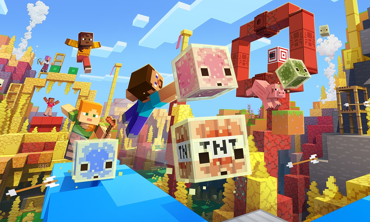 An image showing all the chaos you can create with sulfur cubes in Minecraft's latest drop
