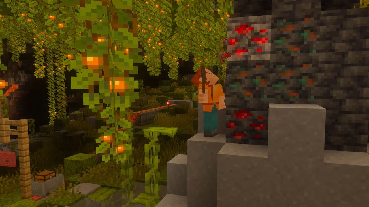 Exploring a lush cave biome