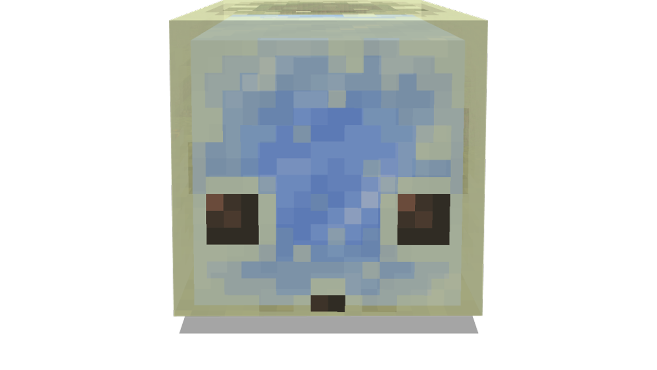 Glowing cube creature with an icy blue face.
