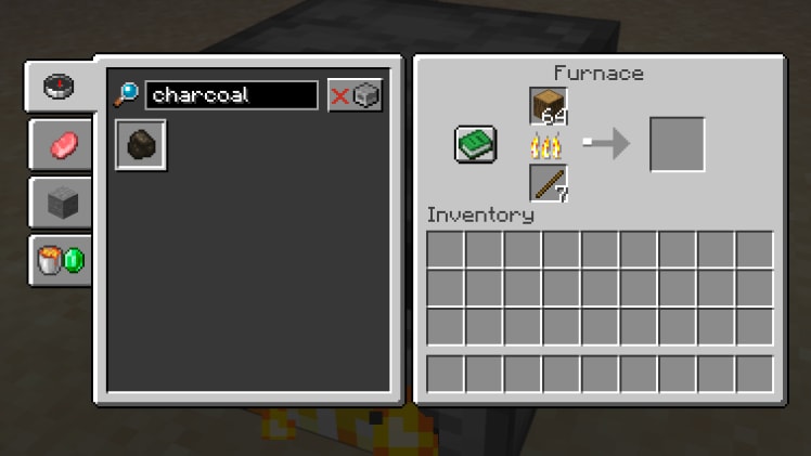 A screenshot of the Minecraft UI showing how you can create charcoal.