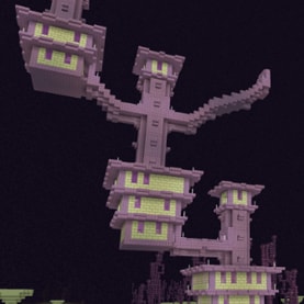 A screenshot of an End city in Minecraft.